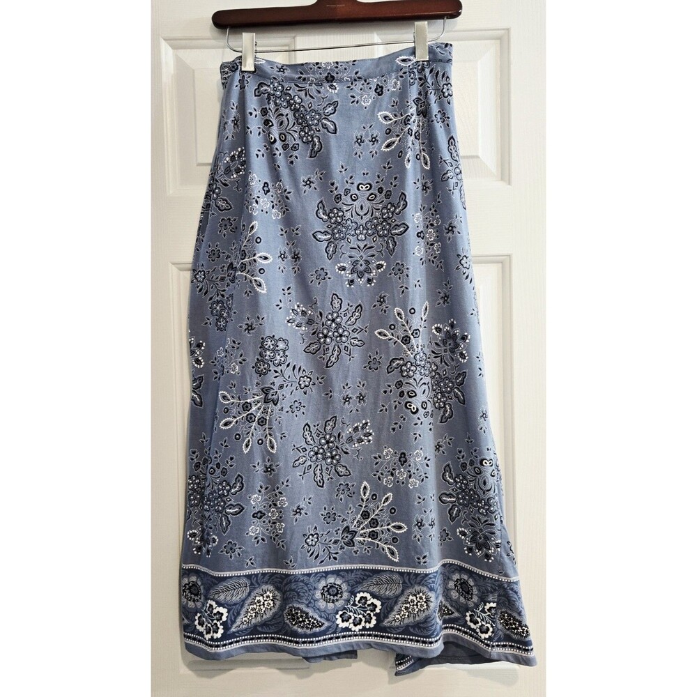 Coldwater Creek Vintage Blue Paisley Bandana Floral Cotton Maxi Skirt Petite S